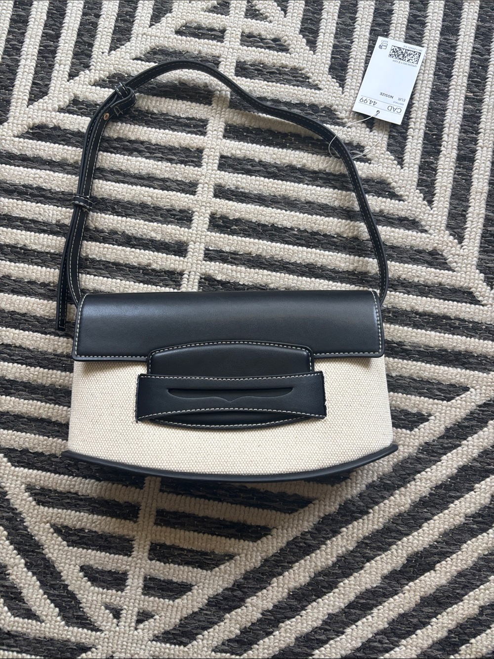 Canvas and Black faux Leather Shoulder Bag - Women